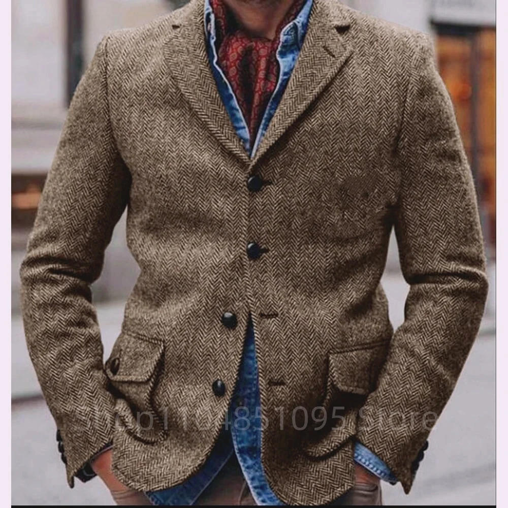 (Coat uniquement) costume marron à chevrons pour hommes