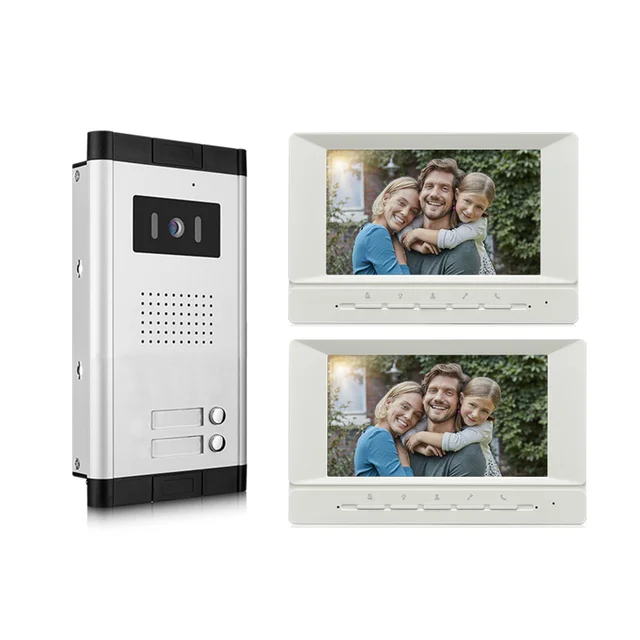 7"Video Door Phone Doorbell Private House Monitor 2 Call Buttons Unlock Building Intercom System 1