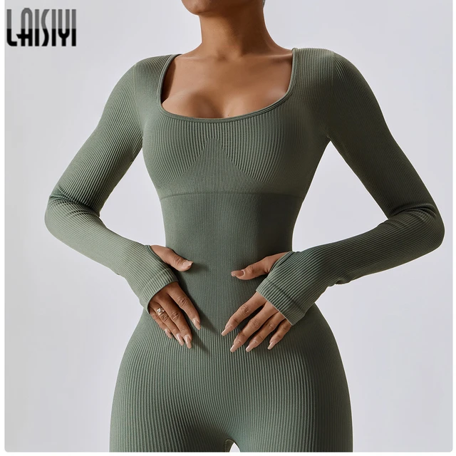 LAISIYI Fitness Jumpsuits Autumn Overalls for Women Sexy Bodycon Playsuit  Square Neck Long Sleeve Rompers Female Slim Sportwear