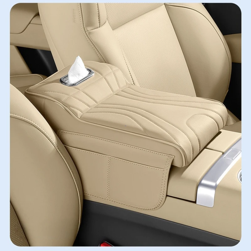 Car Armrest Box Height Increase Pad with Storage Bag and Leather Protective Cover
