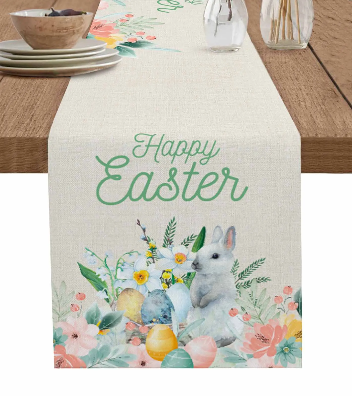 

Watercolor Rabbit Easter Flower Plants Table Runner Party Dining Table Cover Cloth Placemat Napkin Home Kitchen Decor