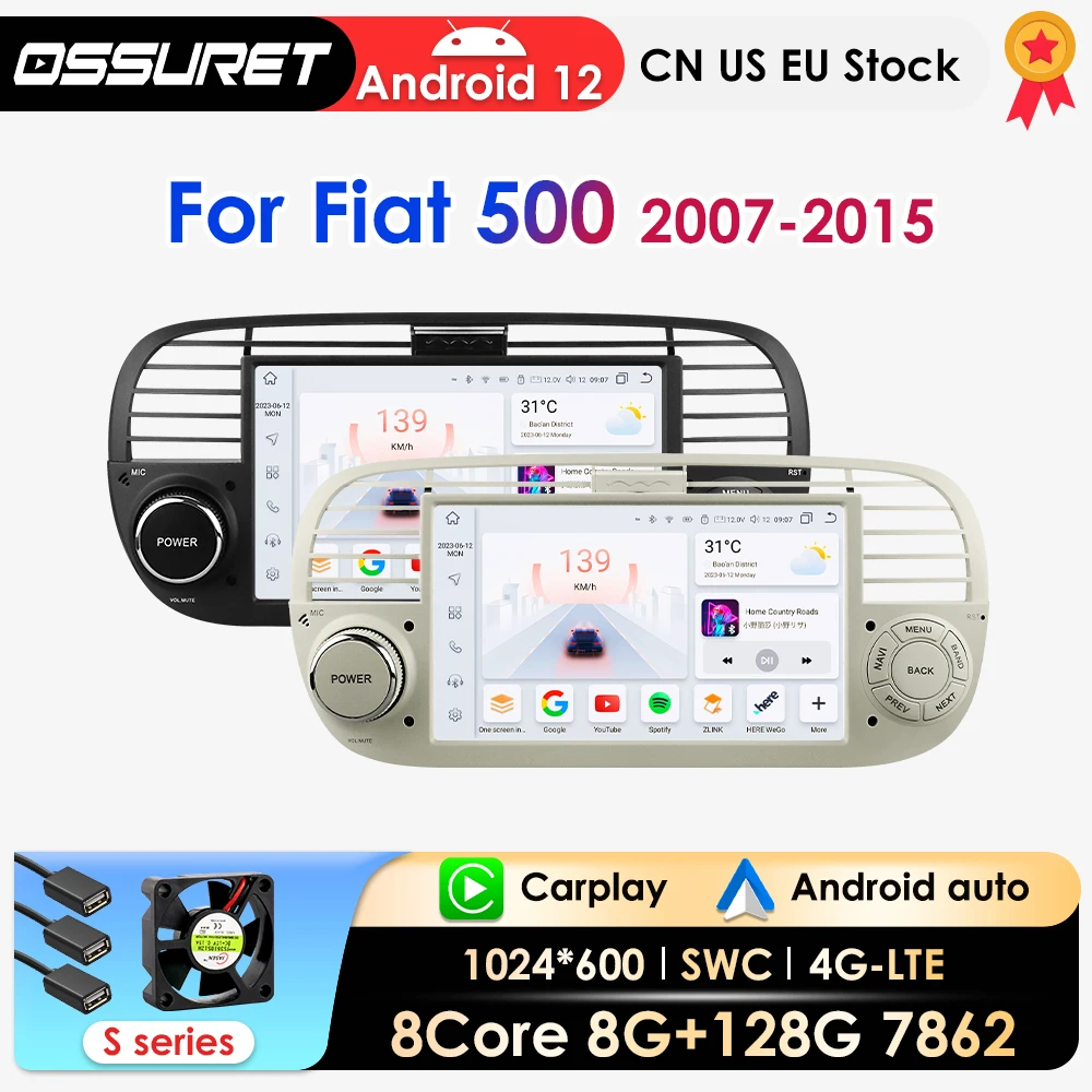 Lettore Autoradio Android Per Fiat 500 Abarth 2007-2015 Navigazione Gps Multimediale Supporto Autoradio Carplay Octa Core 7862