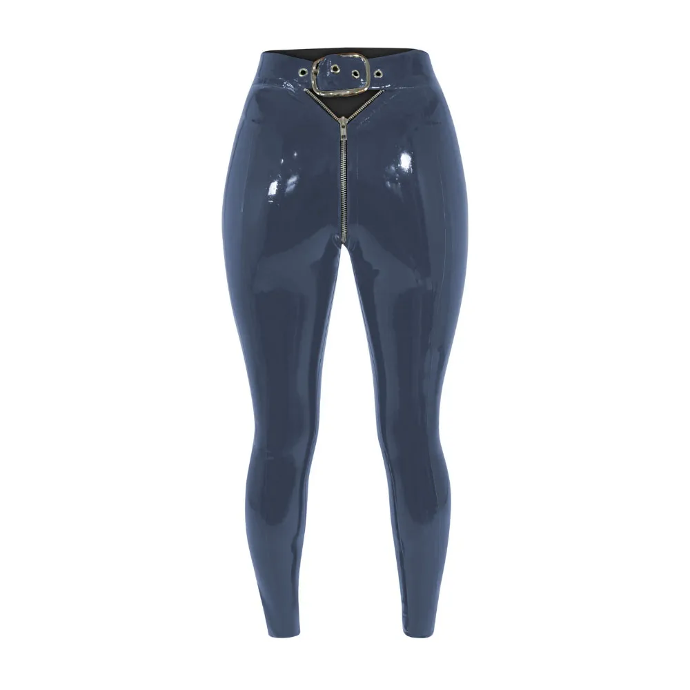 Plus Size Sexy Leggings Womens High Waist Elastic PVC Leather Skinny Pants Fashion Buckle Hollow Wet Look Slim Trousers Clubwer