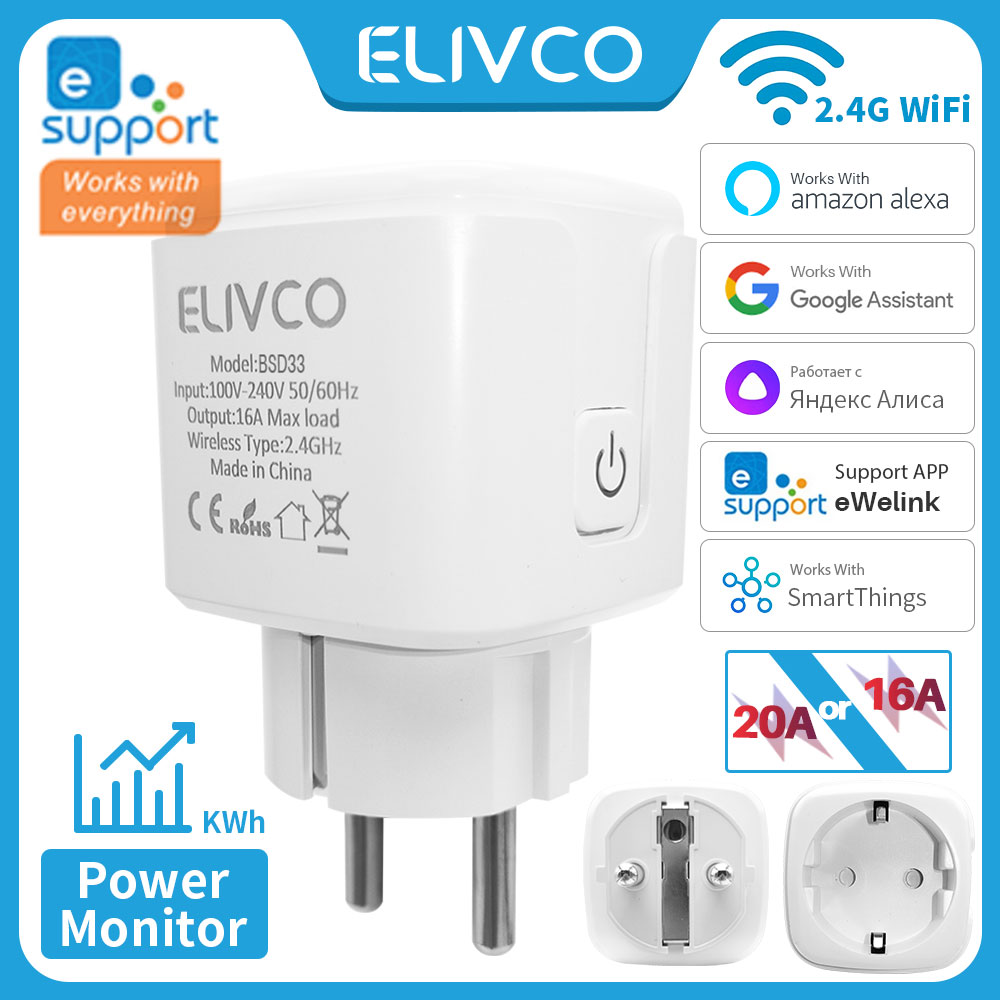 eWeLink Smart WiFi Plug 16A/20A EU Socket With Power Monitor Timing Function APP Remote Control Support Alexa Google Assistant