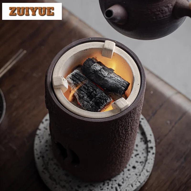 Rock Mud Handmade Tea Warmer Stove Japanese Style Side Handle Pot Warmer Vintage Tea Stove Kettle Stand Ceremony Ornaments