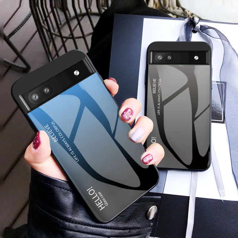 For Google Pixel 6A Case Tempered Glass Luxury Gradient Soft Silicone