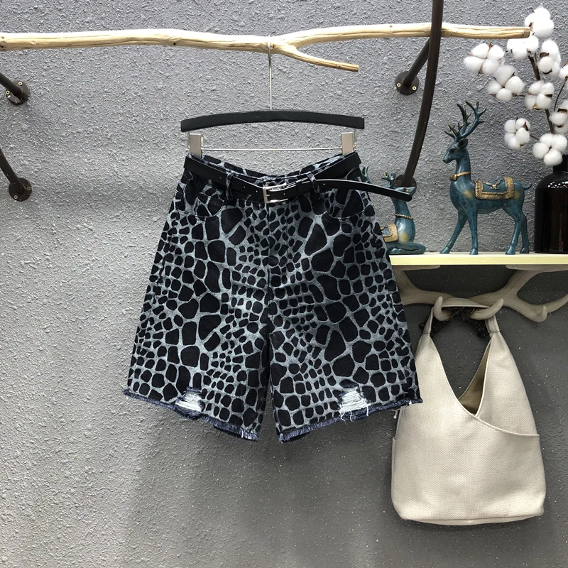 

Leopard Print Knee Pants Women Ripped Loose High Waisted Jeans Short Jeans Pants For Women Straight Pants Women Jeans Mom Jeans