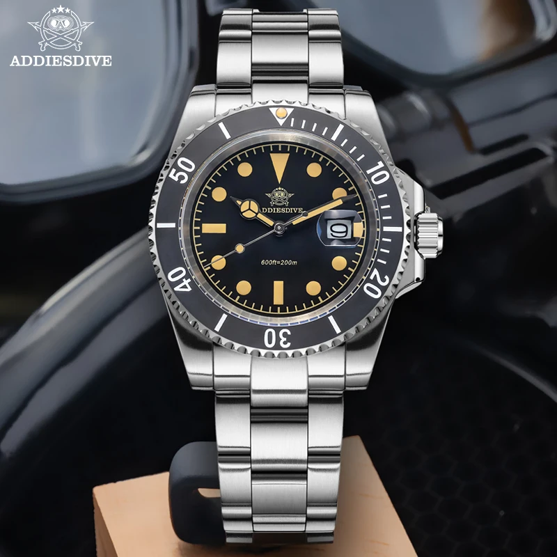 ADDIESDIVE AD2054 Men's Watch Luminous 316L Stainless Steel Date 200M Diving Ceramic Bezel Quartz Watches Relogios Masculino