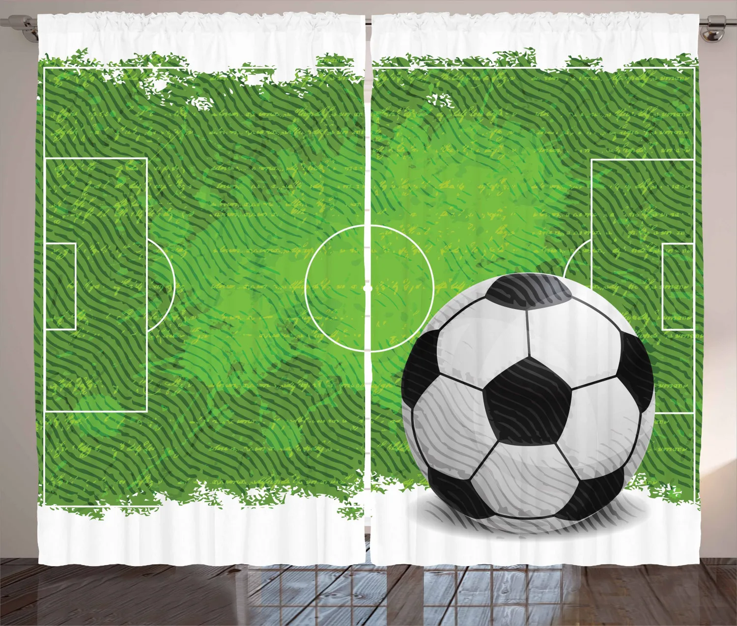 Soccer Curtains Grunge Worn Looking Pitch Pattern Satin Fabric Drapes for Living Room Bedroom 2 Panel Window Set | Дом и сад