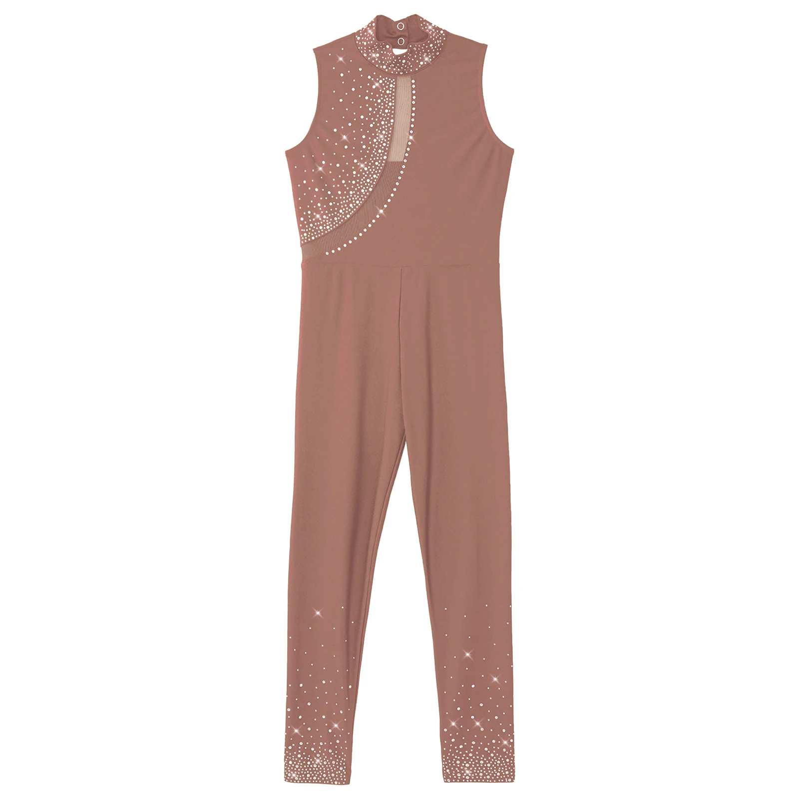 Girls Figure Skating Leotard Mock Neck Sheer Mesh Patchwork Sleeveless Cutout Back Dance Bodysuit for Gymnastics Ballet Leotard Dance Leotard