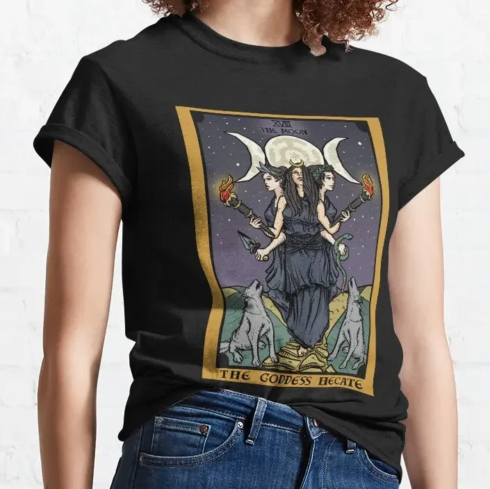 Hecate Triple Moon Goddess Of Stregoneria E Magick Witch Hekate Wheel Tarot Card T-Shirt Abbigliamento Donna