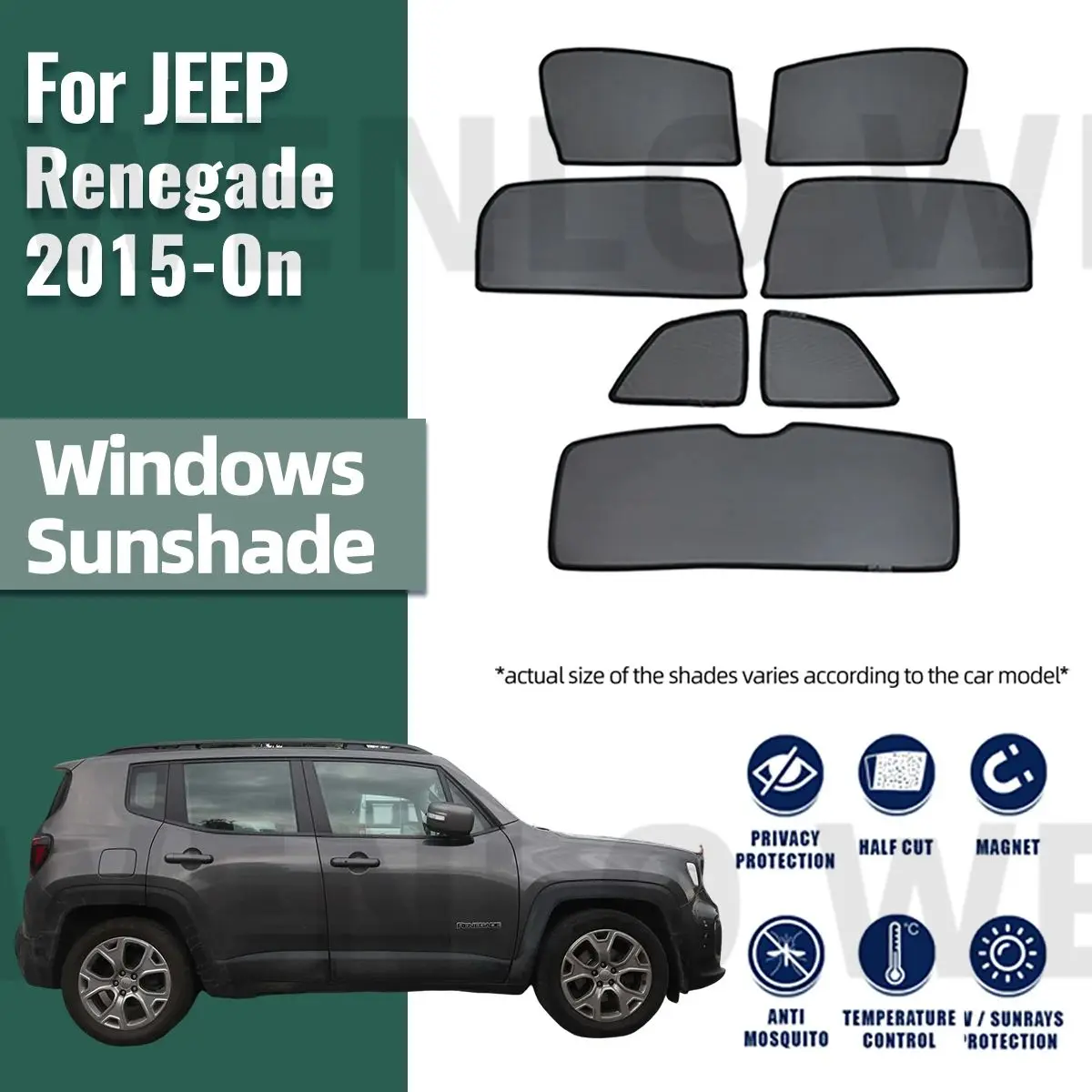 

For JEEP Renegade BU 2015-2024 Car Sunshade Shield Magnetic Front Windshield Frame Curtain Rear Side Window Sun Shades Visor