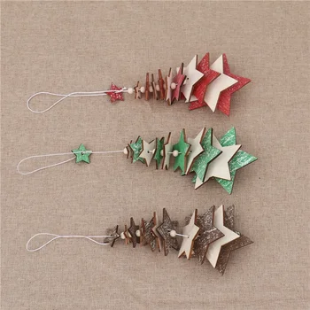 Christmas Small Hanging Wooden Bell Pendant Creative Five Pointed Star Snowflake Christmas Tree Three-dimensional Decoration