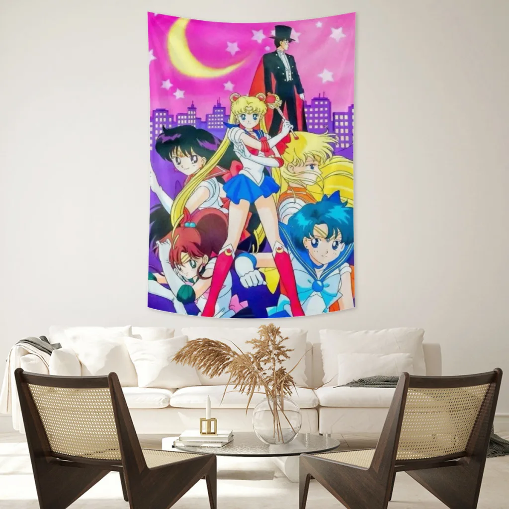 

Anime Tapestry Cute Sailor Moon Room Decor Aesthetic College Dorm Decoration Wall Hanging Kawaii Bedroom Tapestries