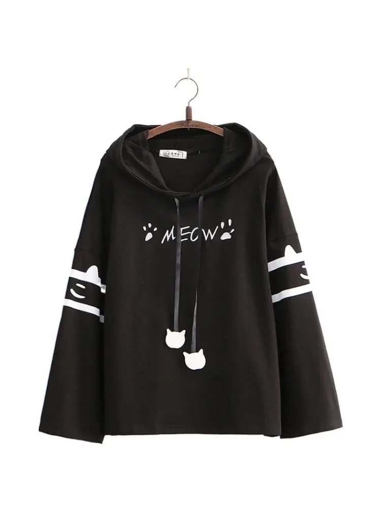 

Women's Hooded Sweatshirt Letter Print Drawstring Cotton Hoodies 2020 Autumn Winter New Long Sleeve Harakuju Pullover Tracksuits