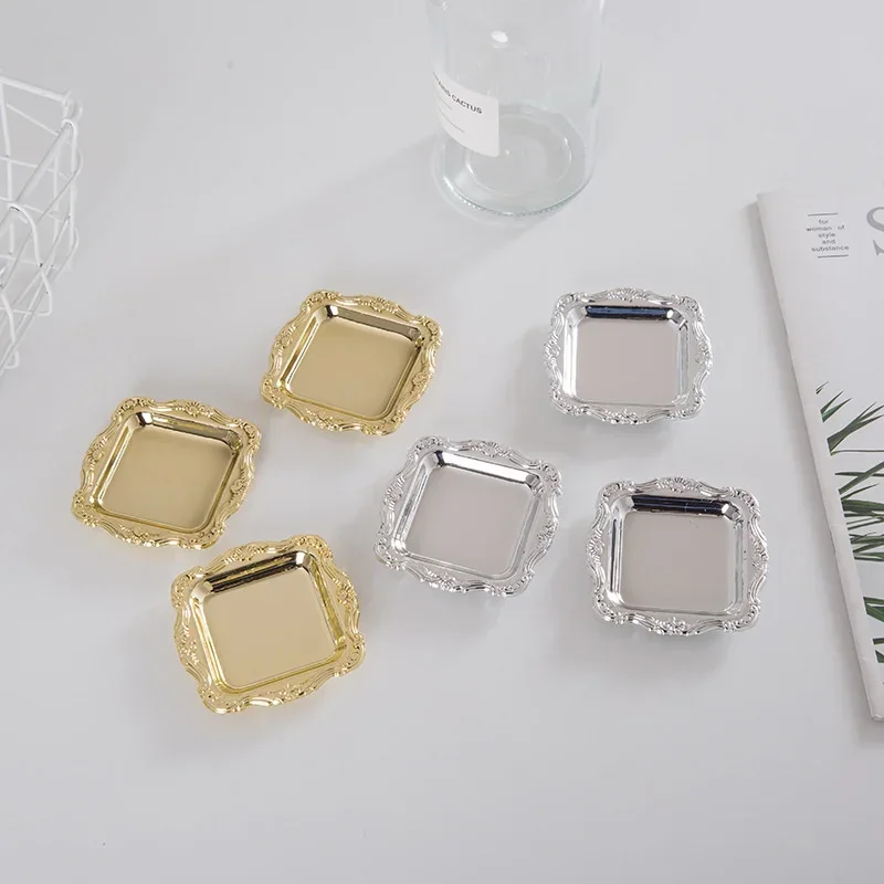 Mini Gold Storage Tray Silver Cake Fruit Plate Jewelry Display Plastic Party Sushi Home Decor Sauce Dish 20Pcs