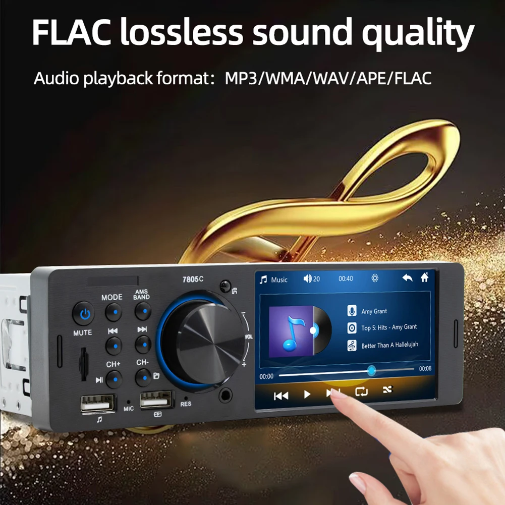 Single Din Car Stereo V5.0 MP5 Player 4" Touchscreen FM Radio Receiver Hands Free Calling USB Charging 7805C