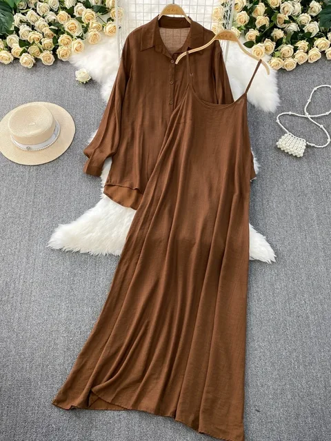 110091-812741.jpg Robe chemise pour femmes musulmanes, ensemble deux pièces, costumes modestes solides, Ensemble musulman du Ramadan, Maroc, dubaï, Abayas, tenues islamiques Jalabiya