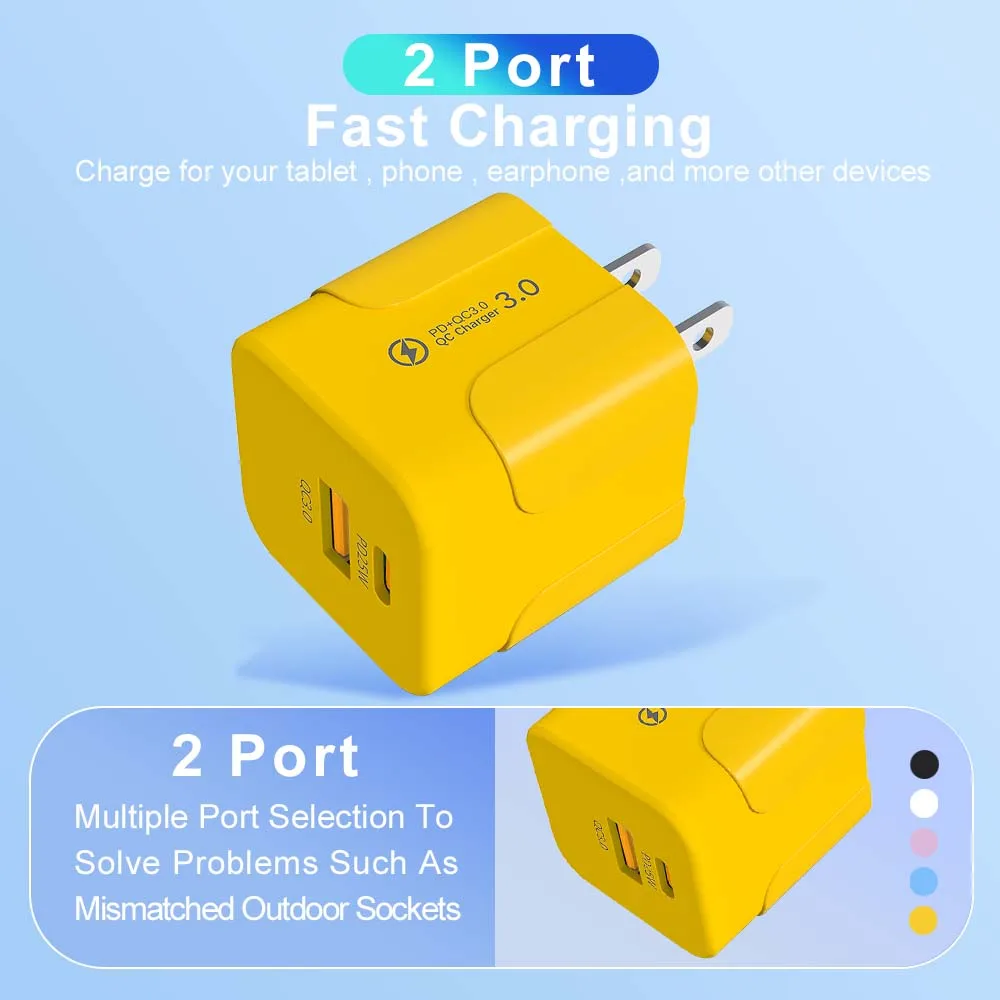PD 25W USB C Fast Charger for iPhone Xiaomi Huawei Samsung EU/US/UK Plug Mini 2 Ports Travel Plug Phone Fast Charging Adapter