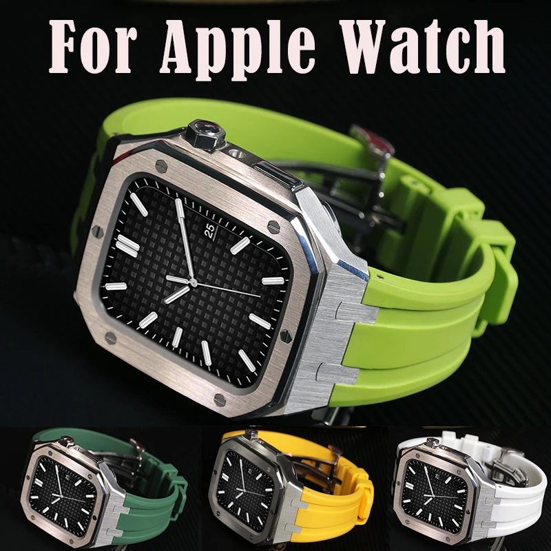 

Modification Kit Metal Case For Apple Watch Series 8 7 Band 45mm 44mm Mod Kit Rubber Strap For Apple Watch Band 42mm DIY Cover