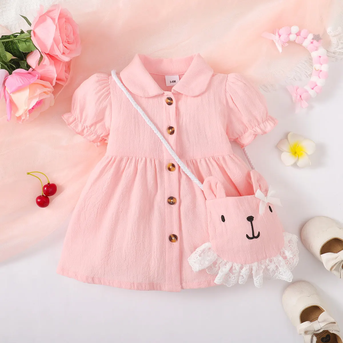 Summer Dress For Baby Girl In Pink Shirt With Pajama And Skirt main image 1