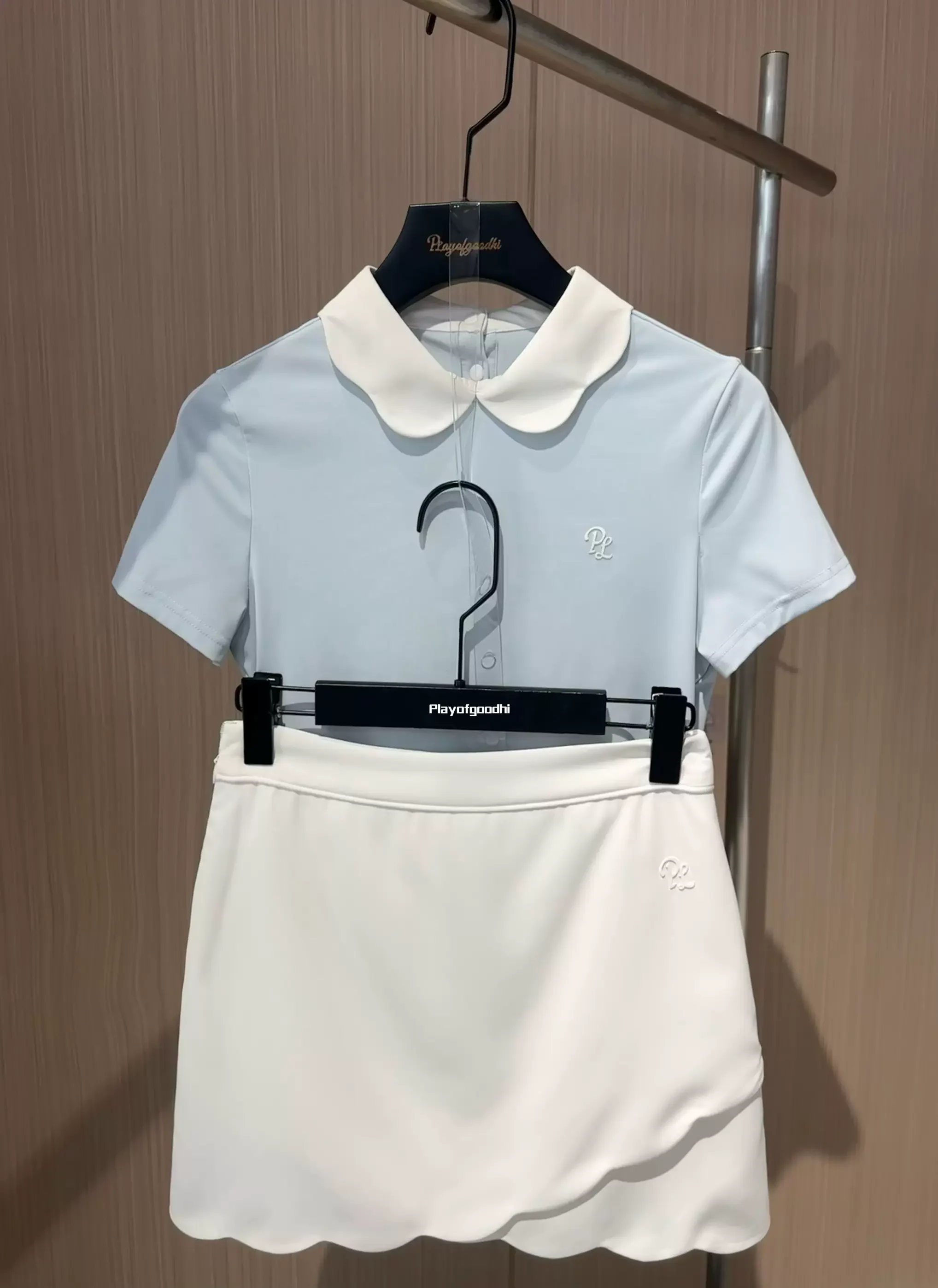 New sporty clothes suit woman petal collar short sleeve shirt summer slim-fit t-shirt ladies golf skirt with inner shorts