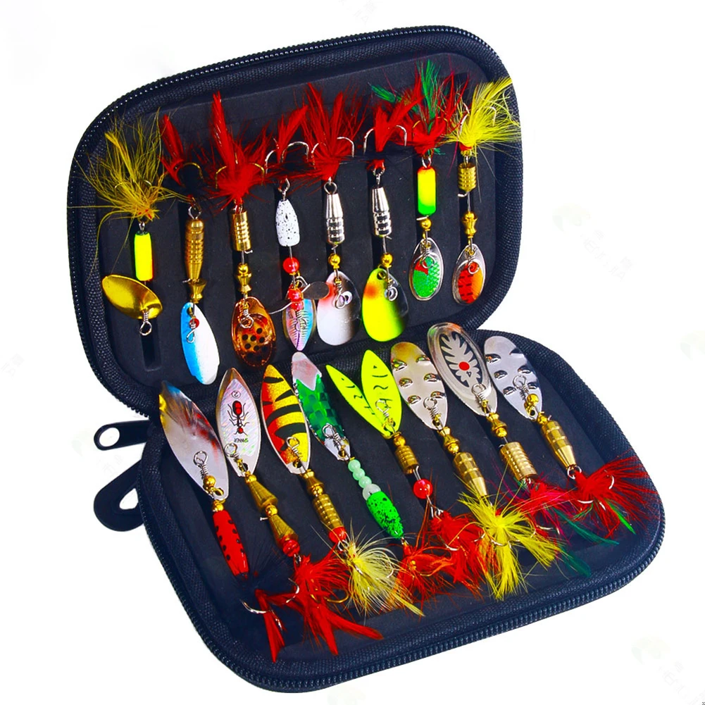 

Spinner Lures Sequins Spinner Metal Fishing Lures Baits Spoon Set With Tackle Bag Metal Fishing Bait 16PCS