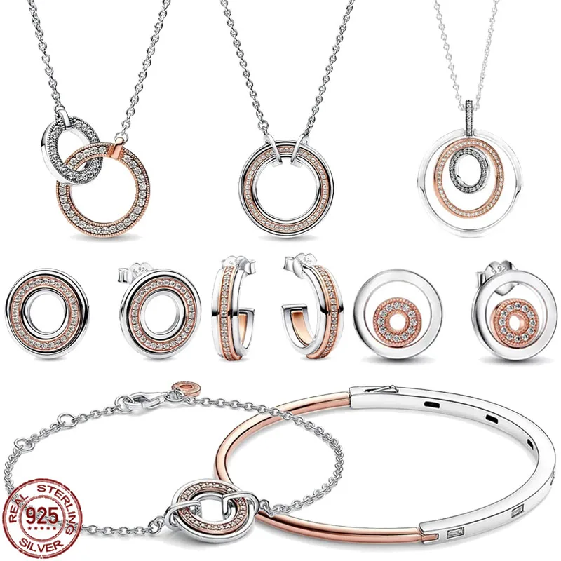 

925 Sterling Silver New Classic Two tone Round Pendant Necklace Bracelet Earrings Light Luxury Charm Jewelry Exquisite Gifts