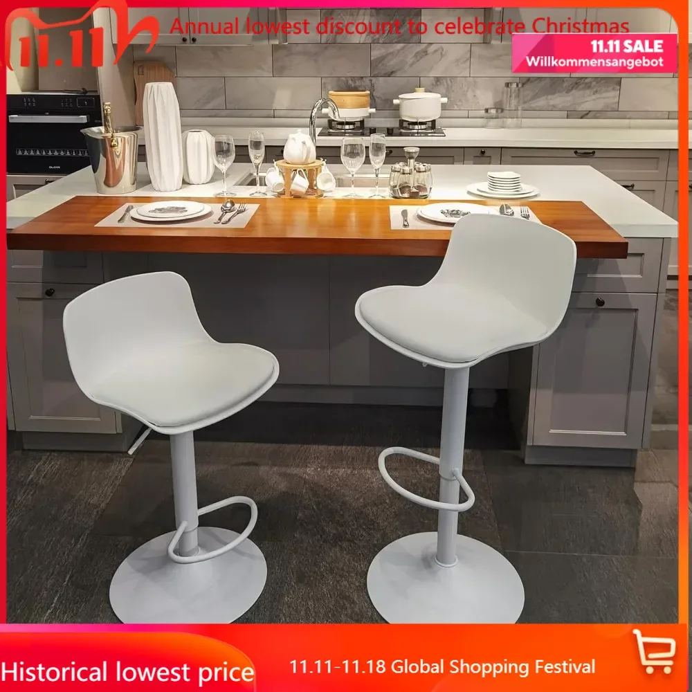 Bar Stools Set of 2 Adjustable Counter Height Swivel PU Leather Tall for Kitchen Island Room Modern