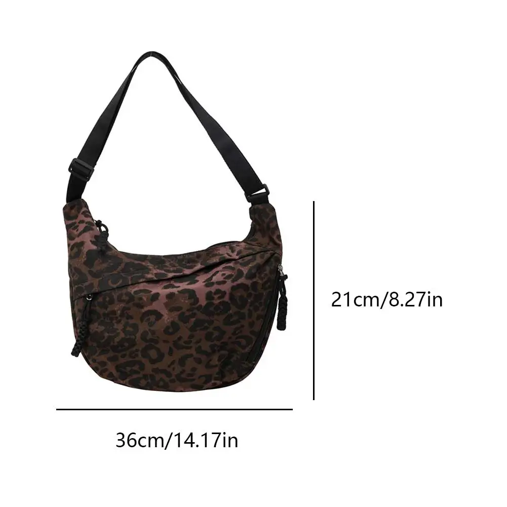 Women Crescent Crossbody Bag Large Capacity Leopard Print Daily Messenger Bag Adjustable Strap Half Moon Bag Simple Satchel Bag