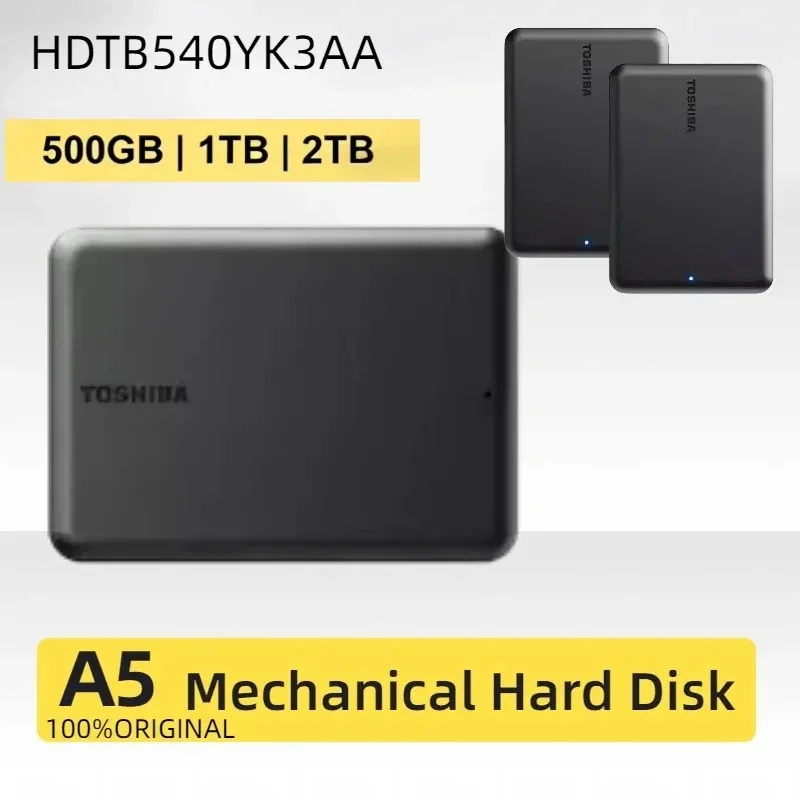 도시바 A5 시리즈 소형 블랙 휴대용 하드 드라이브 고속 USB 3.2 Gen1 외장 데이터 저장 장치 Mac OS 호환