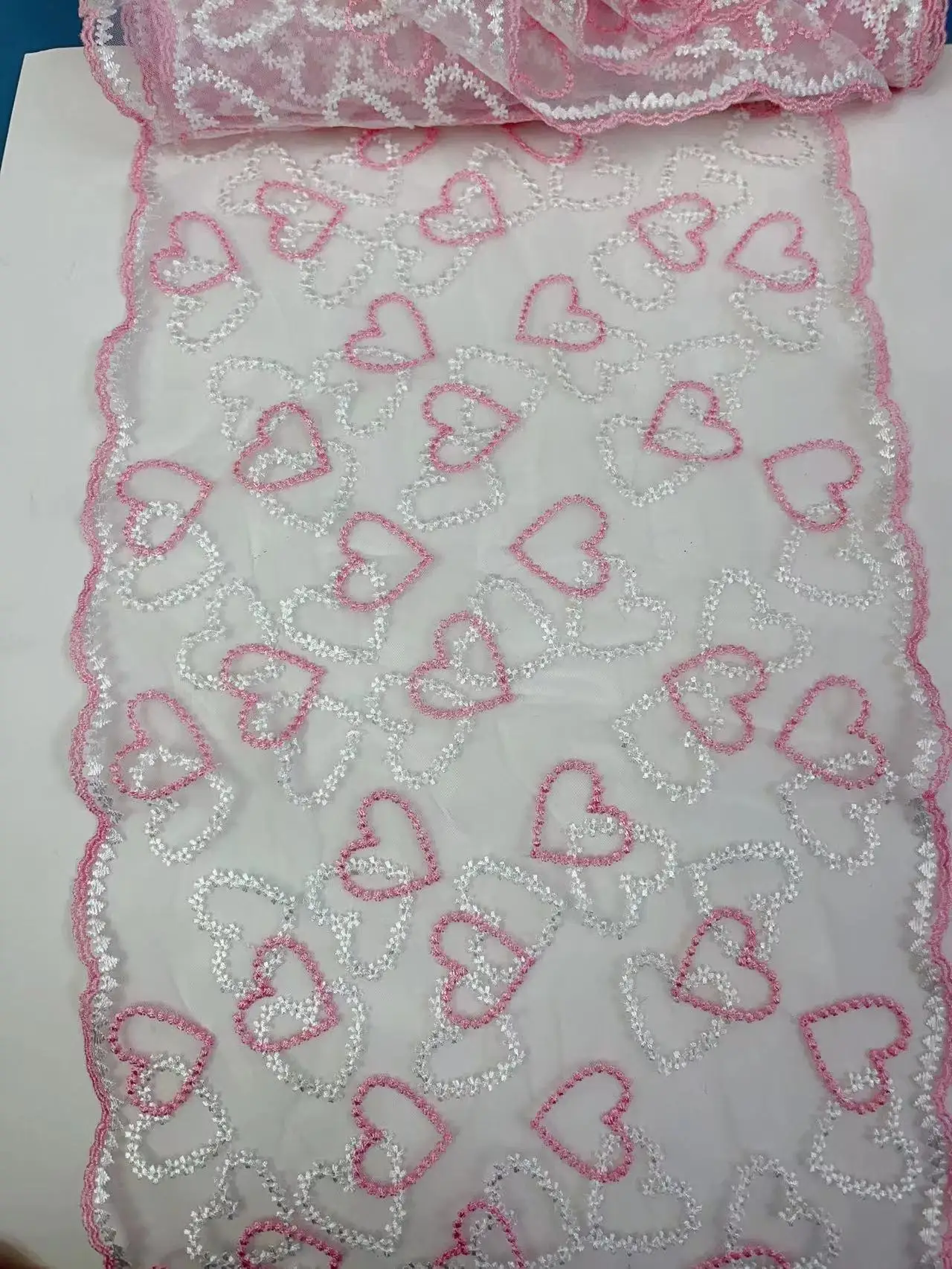 

Two Tone Soft Pink White Heart Embroidery Lace Trim Ribbon for Lingerie Bra Dress Sewing Underwear Fabrics Width 25CM 2023