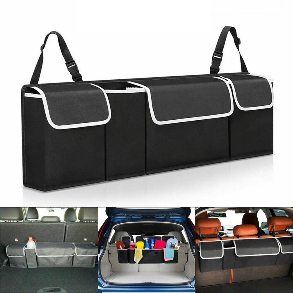 Car Trunk Box with 4 Pockets Storage Box Case Large Capacity Hanging Back Seat Storage Bag Oxford Cloth Car Interior Accessories image