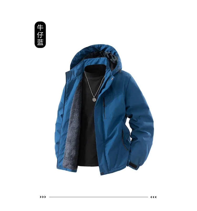 Men's Winter Jacket - Casual Autumn Jackets With Thick Velvet, Zipper Closure & Hooded Design