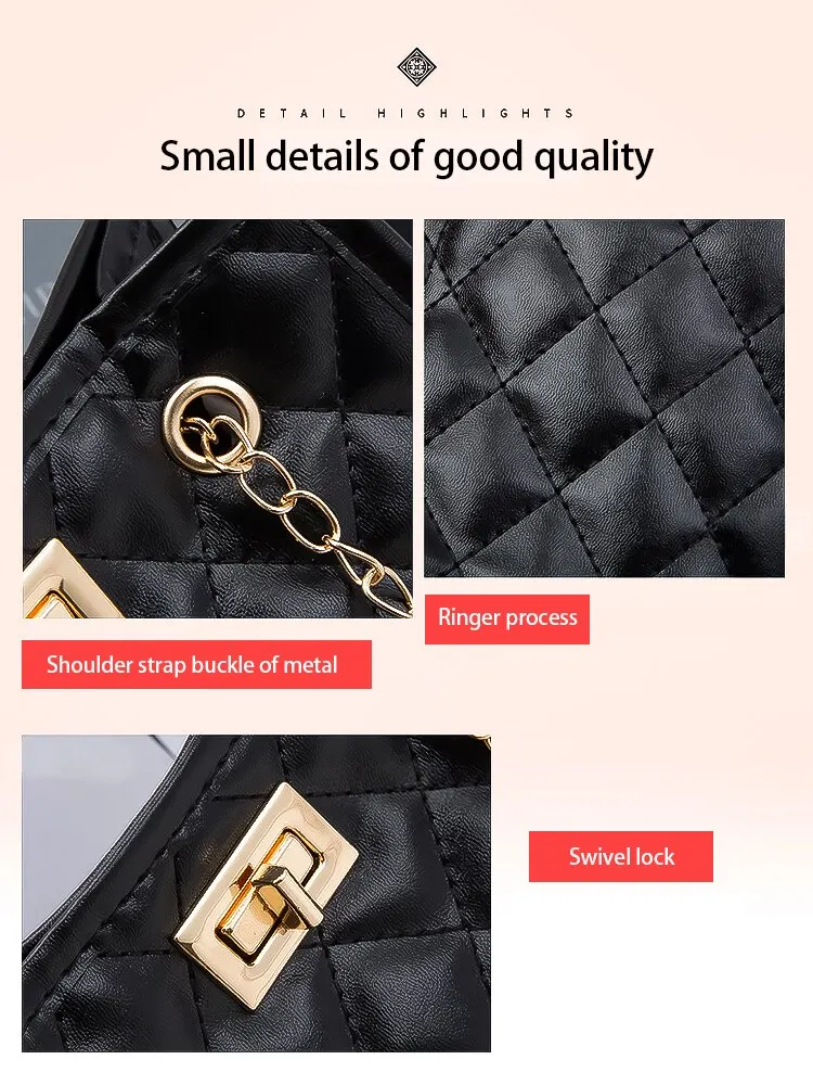 Se0ac78ea62444f74bc1a1dfb1d961c970 Solid Color Prismatic Plaid Women Shoulder Bag Korean Version Fashion Lady Style Chain Pu Leather Light Handbag Mallzona