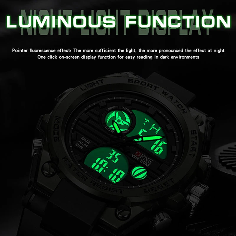 Premium Men's Digital Sports Watch - Waterproof, Shockproof, Army Style