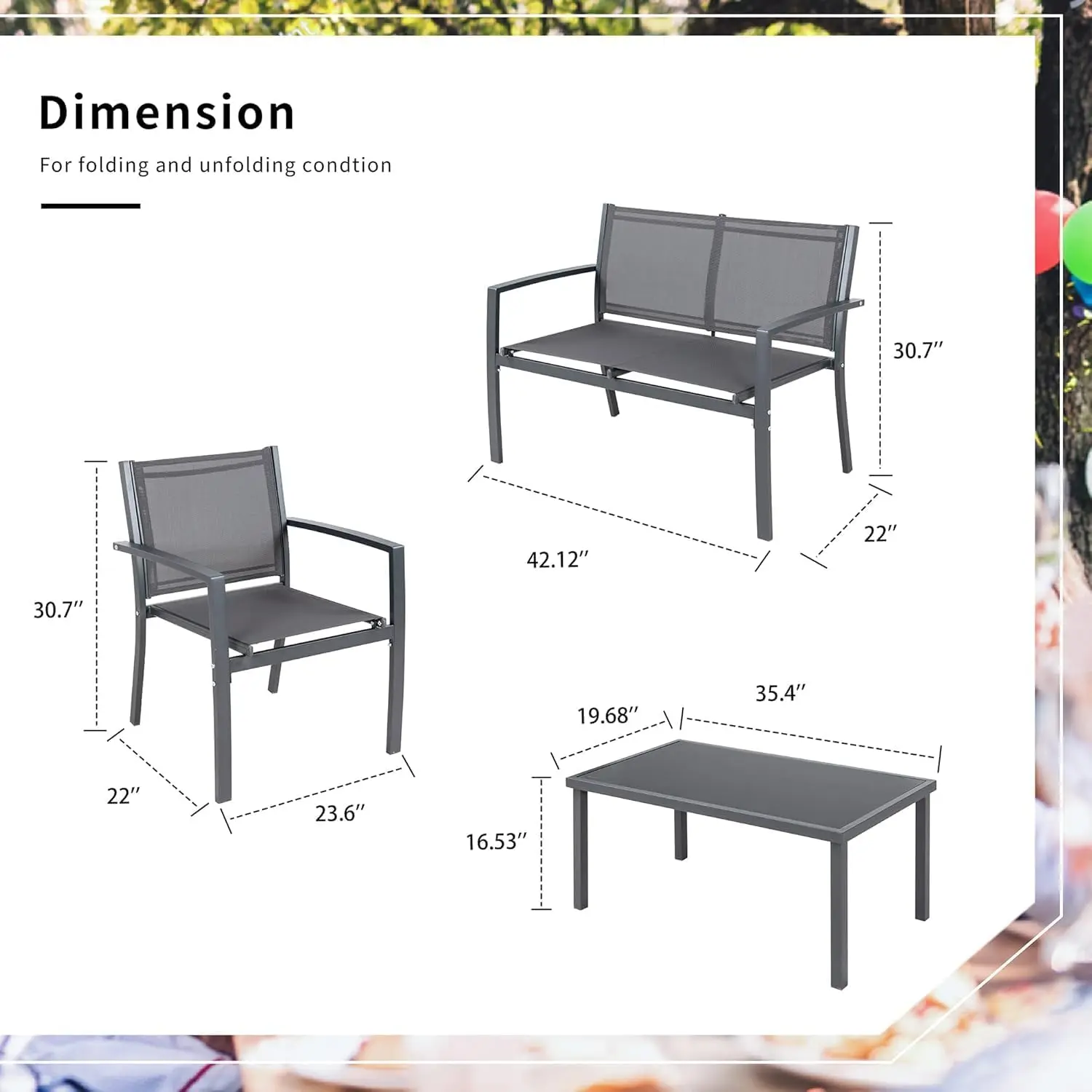 4-Piece Outdoor Patio Set with Glass Table 6
