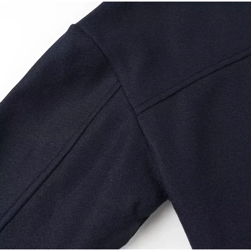 Loose Woolen Blends Coat Women Solid Lapel Double Breasted Pockets Jackets Autumn Winter Fashion Lady Office Outwear New