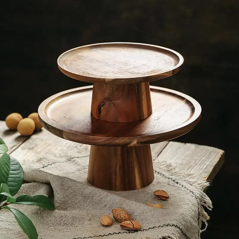 Wooden Cake Stand Tall Wood Plate Dessert Stand Food Serving Tray for Afternoon Tea Fruit Bread Pastries Display Stands Home
