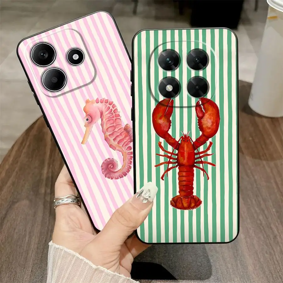 Black Soft Phone Cover with Ocean Life Theme Stripes