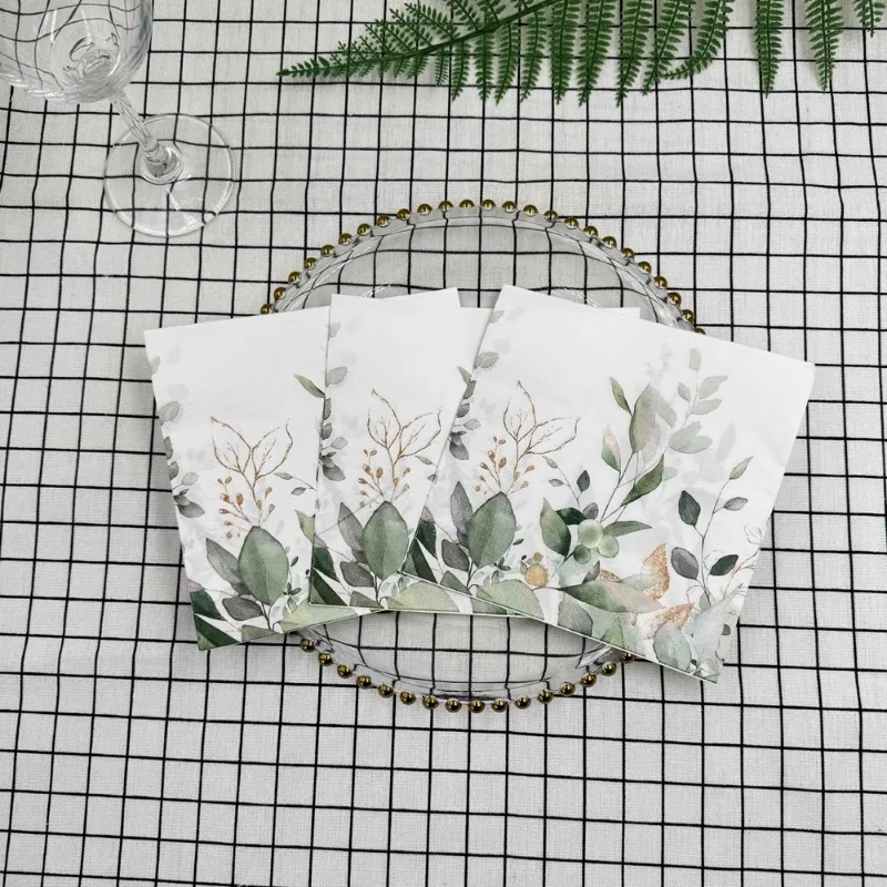 20 Stück 2-lagige bunte bedruckte Servietten Waldgrüne Blätter Hotel Restaurant Tischdekoration Weinglas Blumenpapier Tischsets – Detail 1