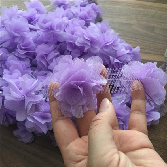 Elegant 24Pc 3D Chiffon Lace Floral Applique Trim for Bridal and Fashion Accessories
