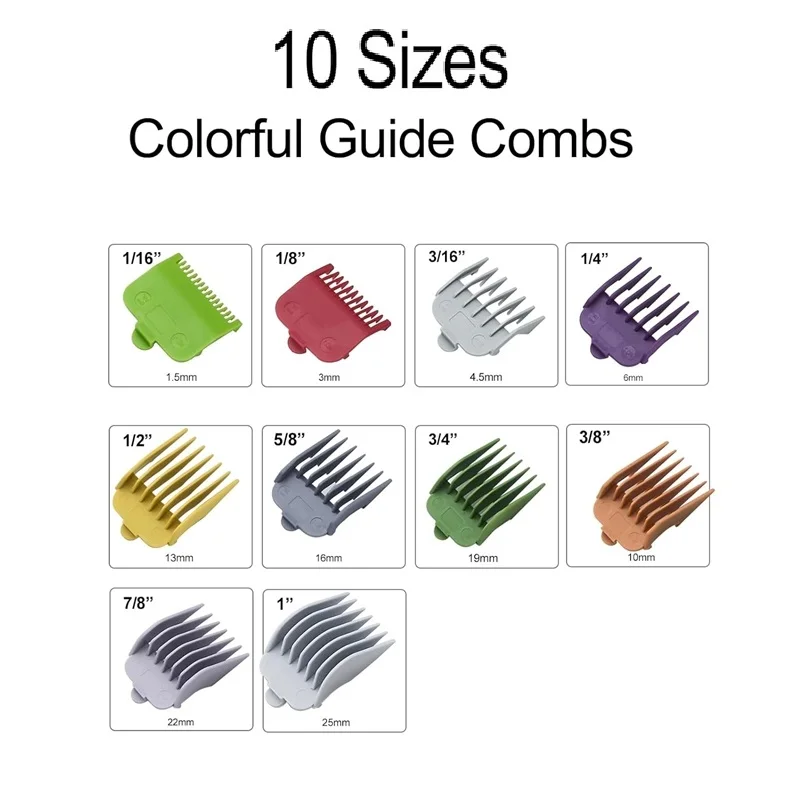 10 Pcs Professional Hair Clipper Guide Accessory-1/16" to 1" Comb Hair Cutting Comb Compatible With Most Wahl Hair Clippers