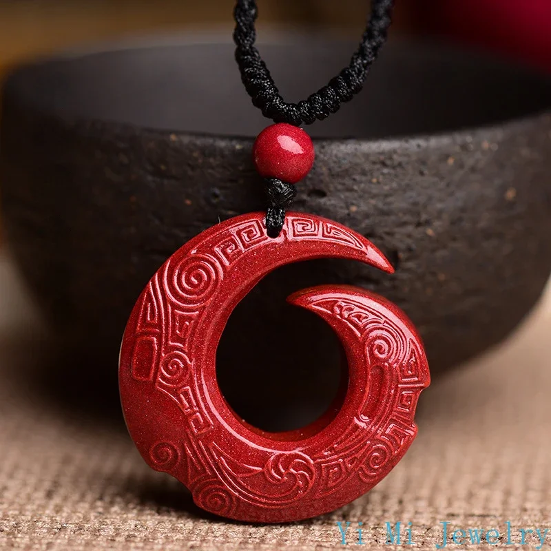 Natural Raw Mineral Cinnabar Pendant Necklace