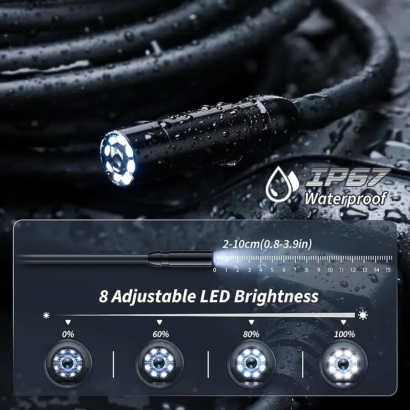 4.3'' IPS Industrial Endoscope Camera 8mm 1080P Car Inspection Borescope IP67 Waterproof Sewer Camera Inspection Tools for Men 4