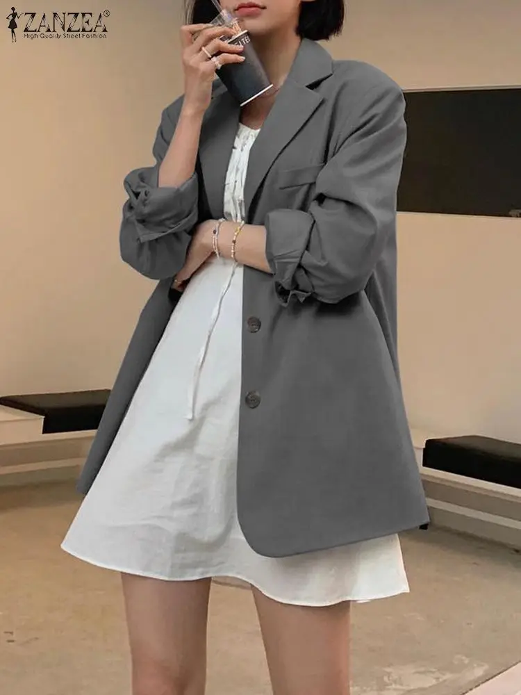 

Элегантный блейзер с длинным рукавом ZANZEA женский деловой офисный пиджак с воротником-костюмом осень-зима 2023 однотонная Повседневная Верхняя одежда на пуговицах