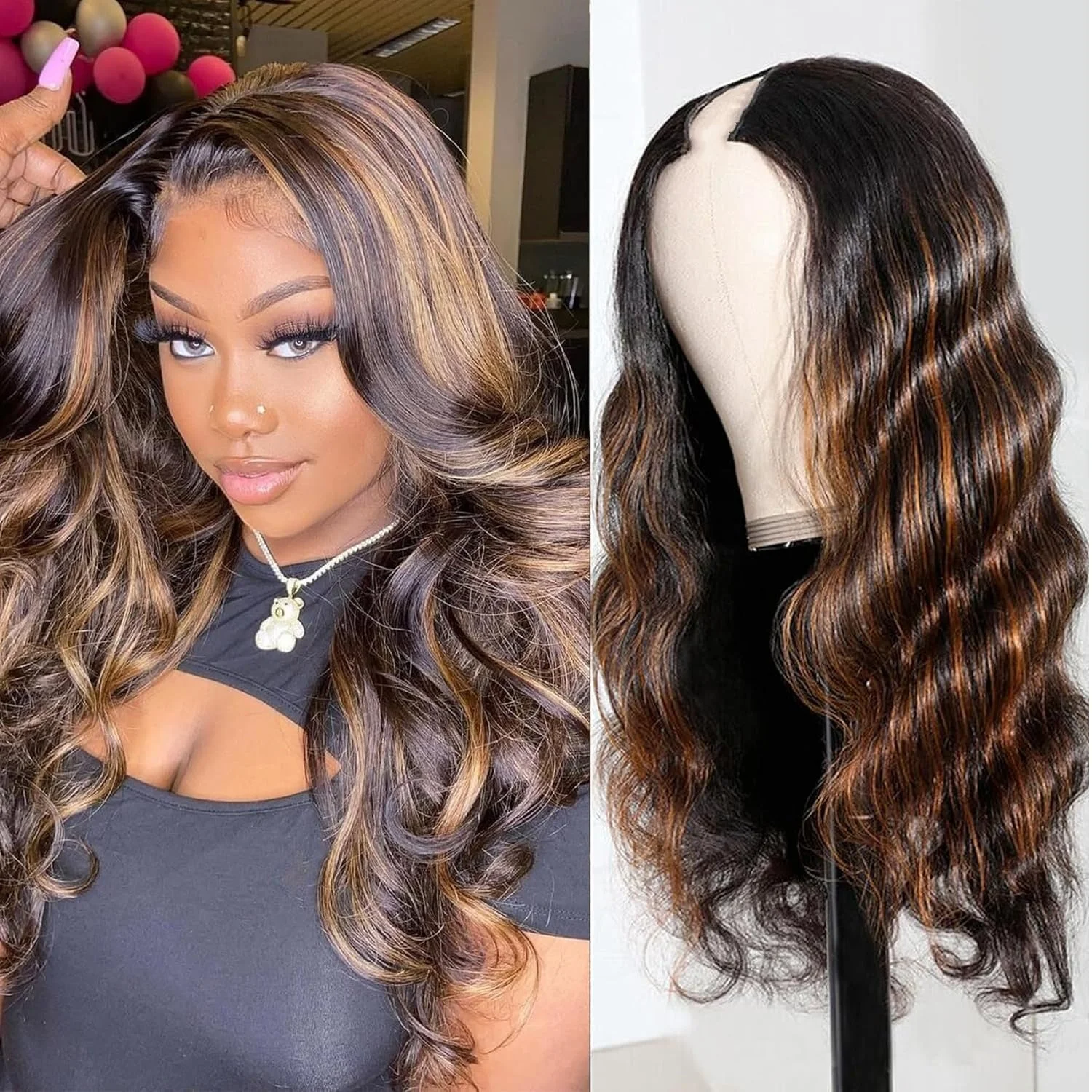 Body Wave 1B/30 Highlight V Part Wig 230 Density Loose Wave Human Hair Wig V Shape Clip in Half Wigs No Leave Out No Sew In 1