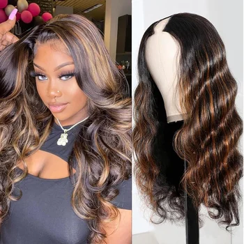 Body Wave 1B/30 Highlight V Part Wig 230 Density Loose Wave Human Hair Wig V Shape Clip in Half Wigs No Leave Out No Sew In 1