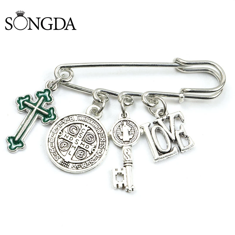 

Saint Benedict Medallion Catholic San Benito Paperclip Brooch Charm Buckle Pin Safety Pin I LOVE JESUS Jewelry Accessories Gifts