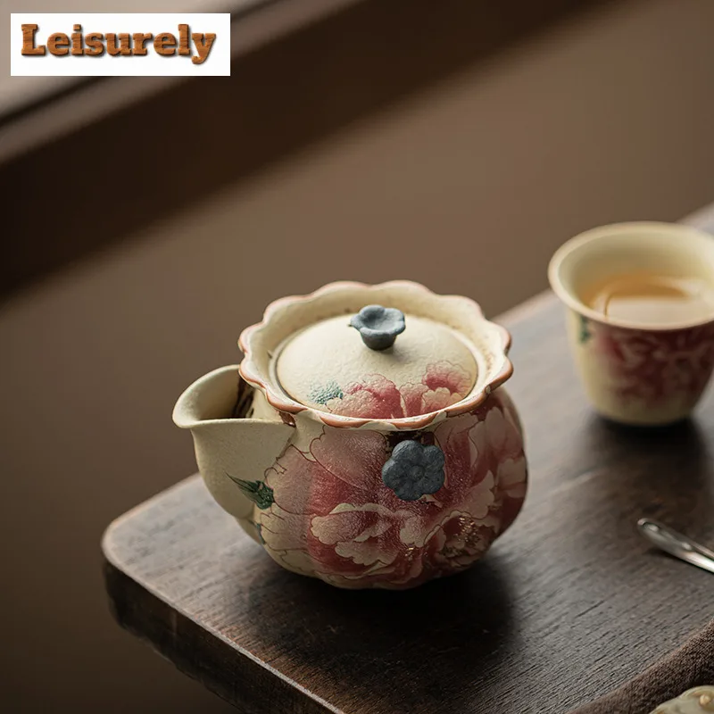 Kiln Fambe Firestone Red Peony Tea Set Complete Set Boutique Tea Ceremony Set Household Teapot And Tea Cup Set Teaware Craft
